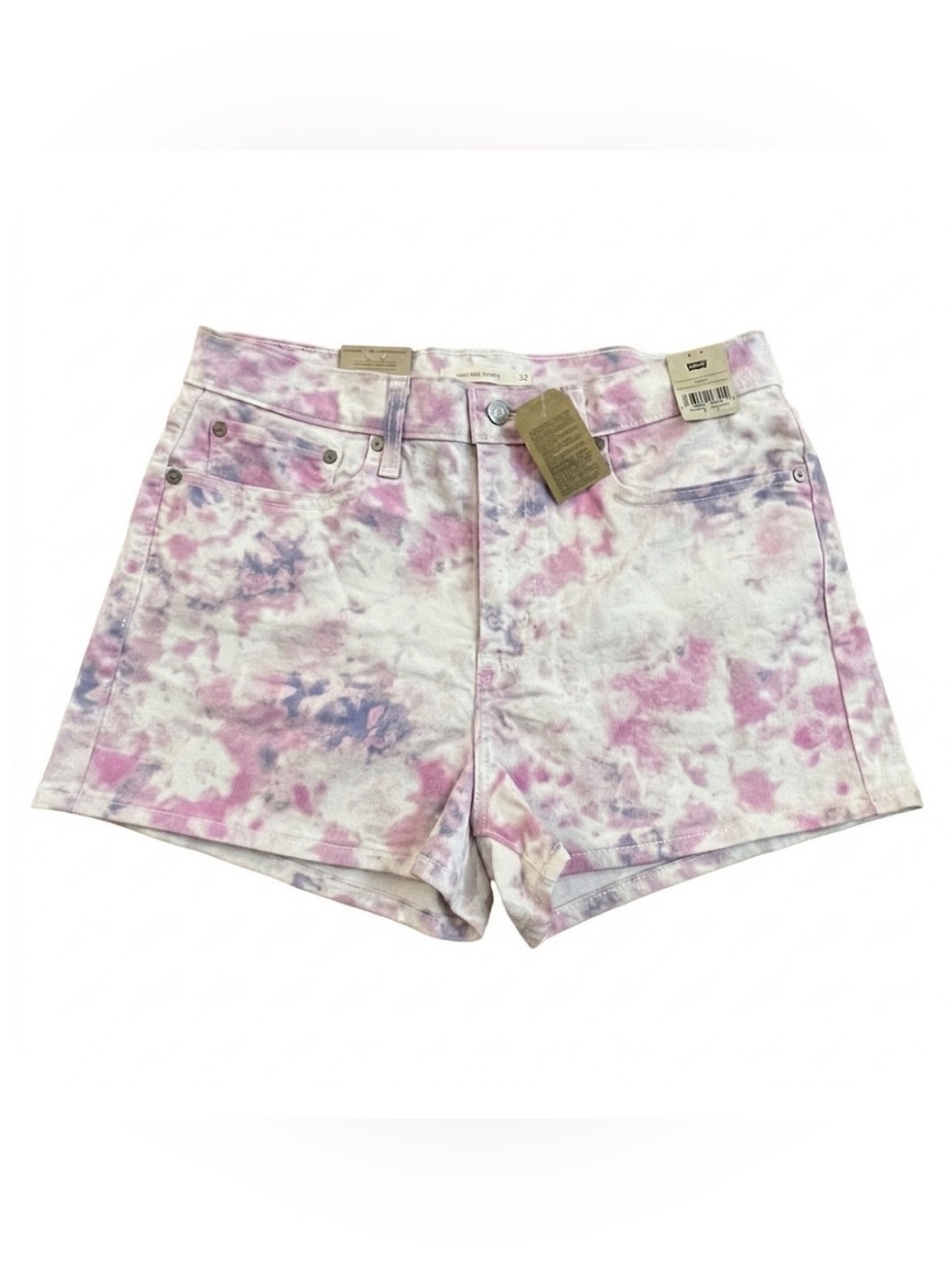 Levi’s High Rise Tie Dye Jean Shorts Pink Lavender Stretch Size 14/32 NWT